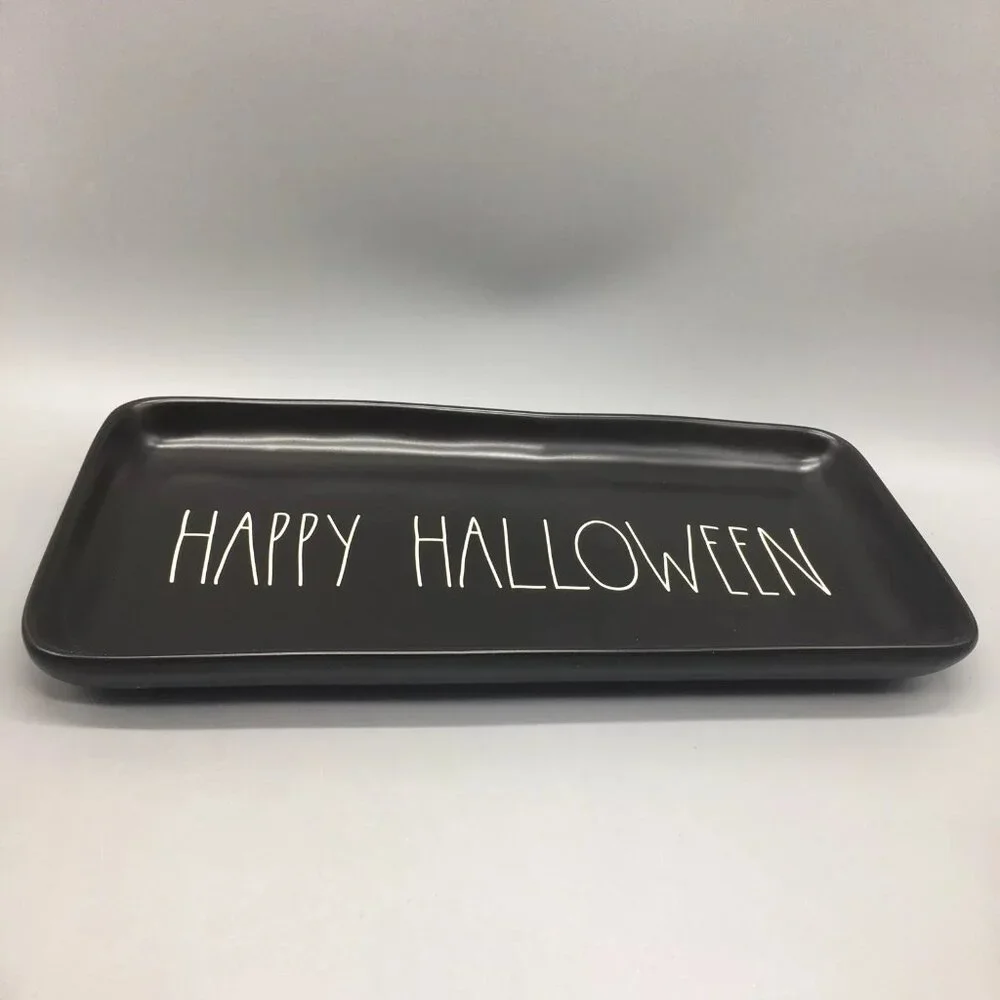 Rae Dunn Happy Halloween Serving Tray Platter Matte Black White 13